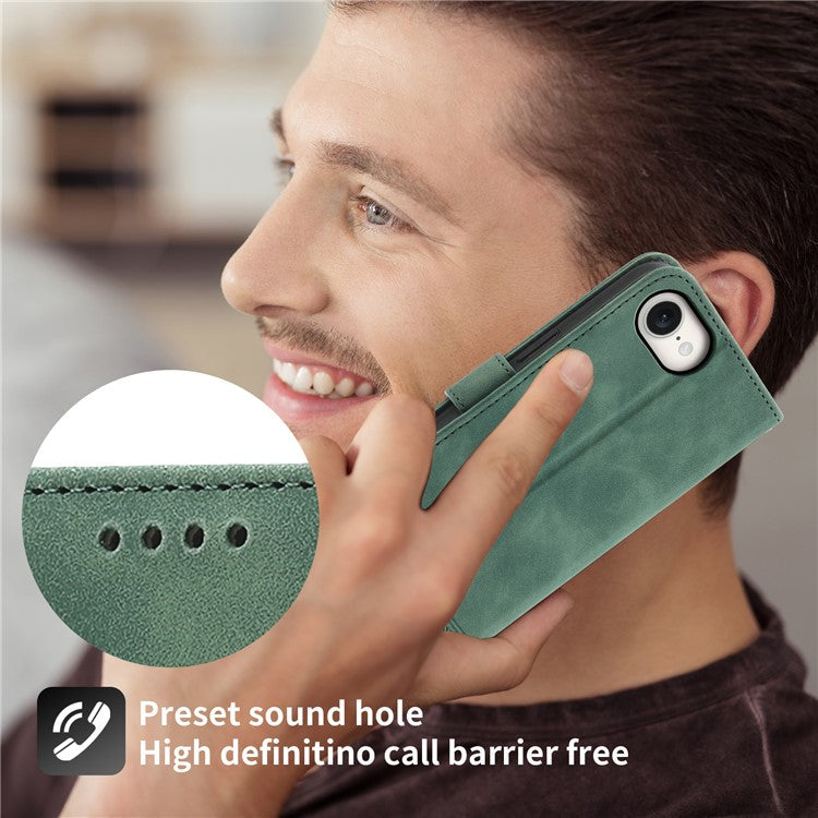 DIERFENG DF-03 For iPhone 16e Wallet Cover Card Slot Lines Imprinted Phone Case - Green