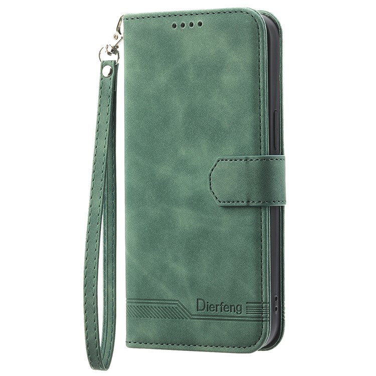 DIERFENG DF-03 For iPhone 16e Wallet Cover Card Slot Lines Imprinted Phone Case - Green