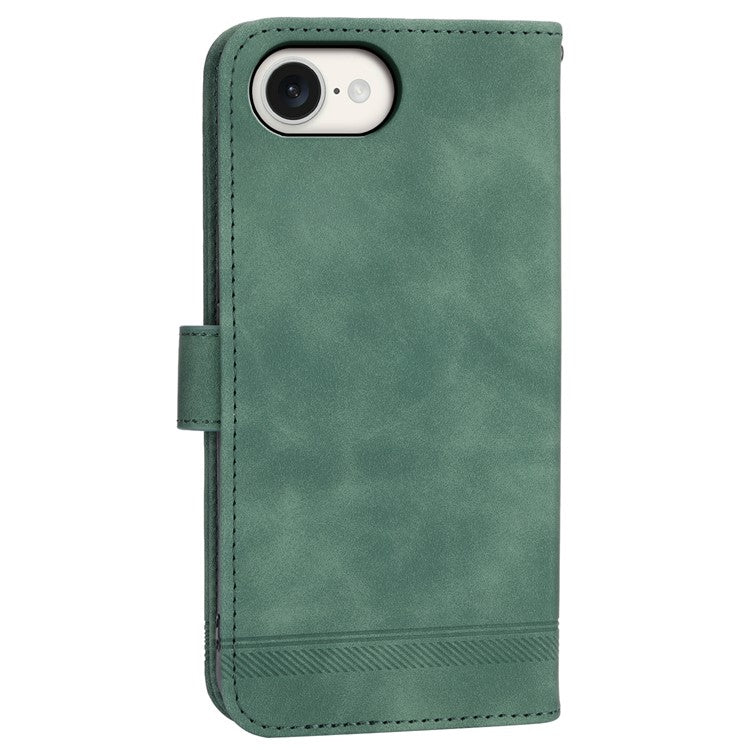 DIERFENG DF-03 For iPhone 16e Wallet Cover Card Slot Lines Imprinted Phone Case - Green