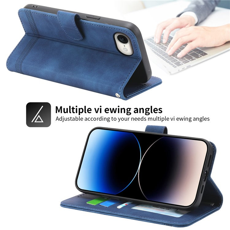 DIERFENG DF-03 For iPhone 16e Wallet Cover Card Slot Lines Imprinted Phone Case - Blue