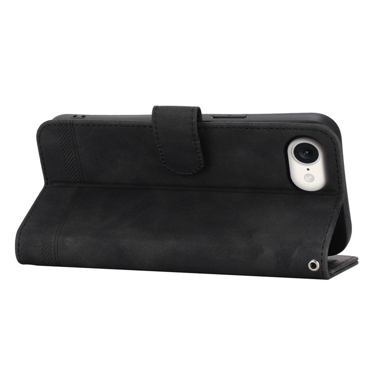 DIERFENG DF-03 For iPhone 16e Wallet Cover Card Slot Lines Imprinted Phone Case - Black