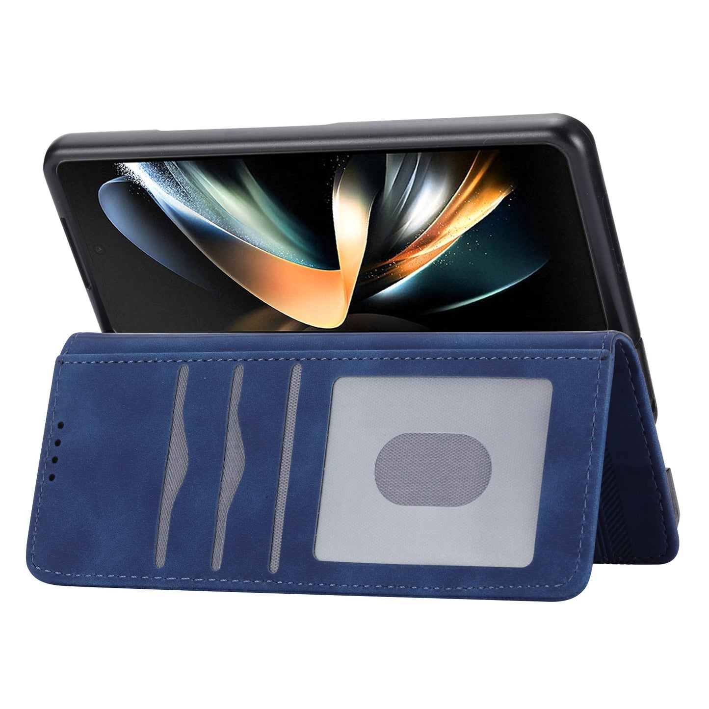 DIERFENG DF-03 For Samsung Galaxy Z Fold6 5G Wallet Phone Case Lines Imprinted Leather Cover - Blue