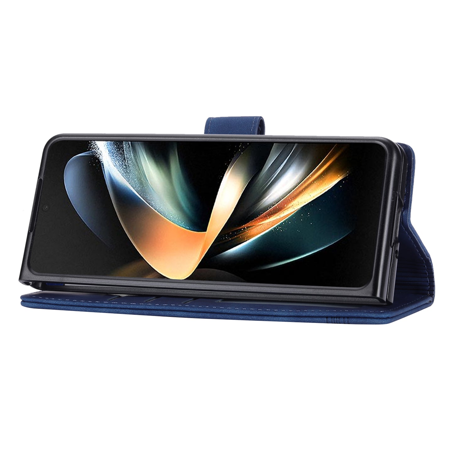 DIERFENG DF-03 For Samsung Galaxy Z Fold6 5G Wallet Phone Case Lines Imprinted Leather Cover - Blue