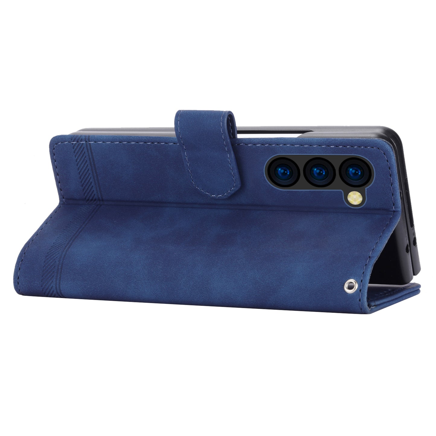 DIERFENG DF-03 For Samsung Galaxy Z Fold6 5G Wallet Phone Case Lines Imprinted Leather Cover - Blue