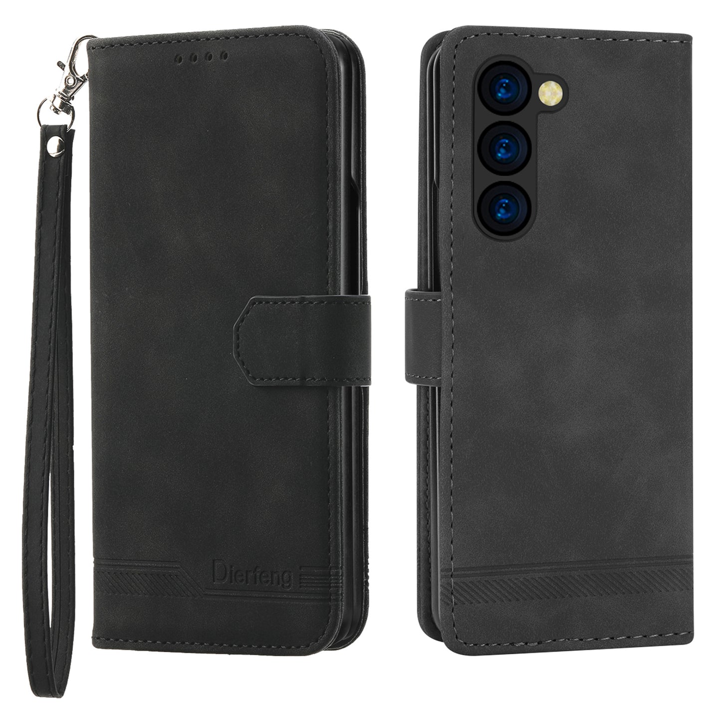 DIERFENG DF-03 For Samsung Galaxy Z Fold6 5G Wallet Phone Case Lines Imprinted Leather Cover - Black