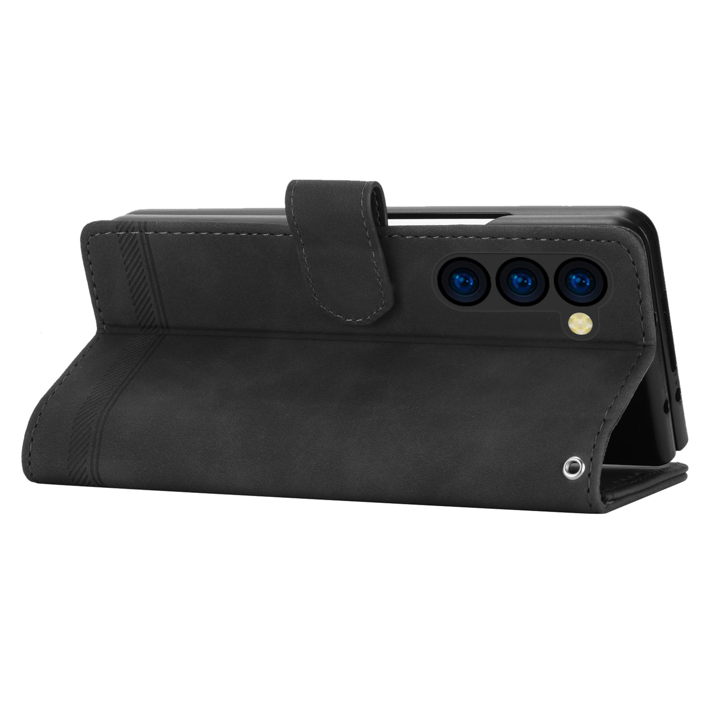 DIERFENG DF-03 For Samsung Galaxy Z Fold6 5G Wallet Phone Case Lines Imprinted Leather Cover - Black