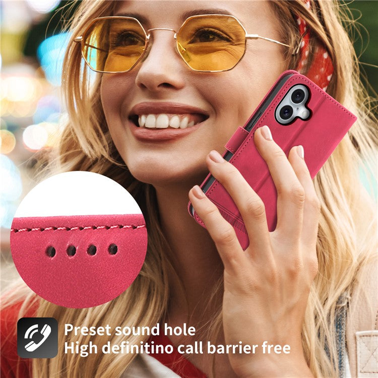 DIERFENG DF-03 For iPhone 16 Case Anti-Drop Lines Imprinted Wallet Phone Cover - Red