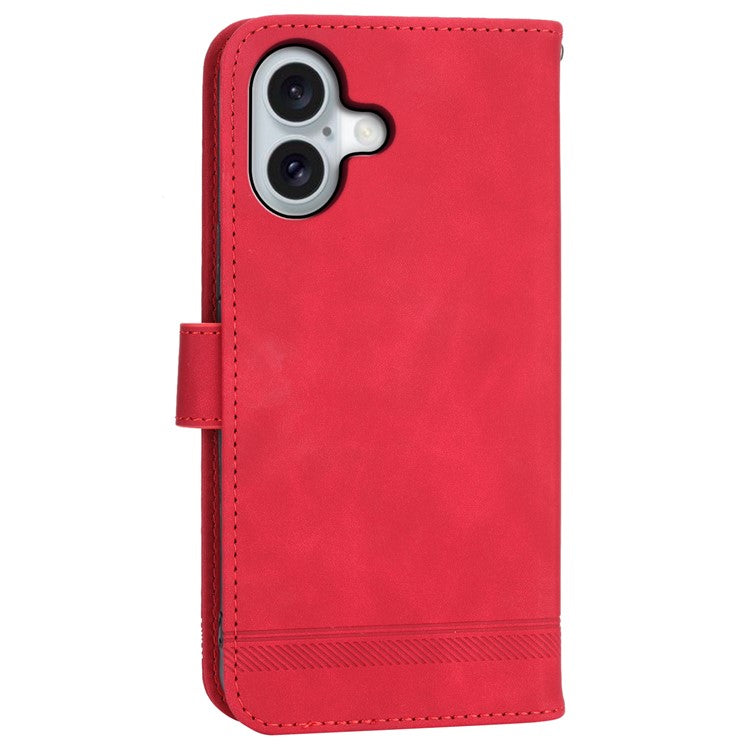 DIERFENG DF-03 For iPhone 16 Case Anti-Drop Lines Imprinted Wallet Phone Cover - Red