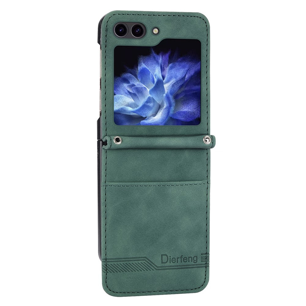 DIERFENG DF-03 For Samsung Galaxy Z Flip7 FE 5G / Z Flip6 5G Card Slot Case Lines Imprinted Phone Cover - Green