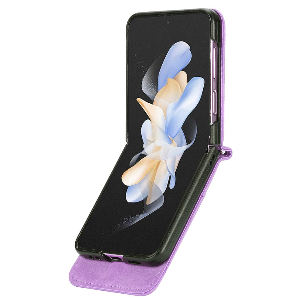 DIERFENG DF-03 For Samsung Galaxy Z Flip7 FE 5G / Z Flip6 5G Card Slot Case Lines Imprinted Phone Cover - Purple