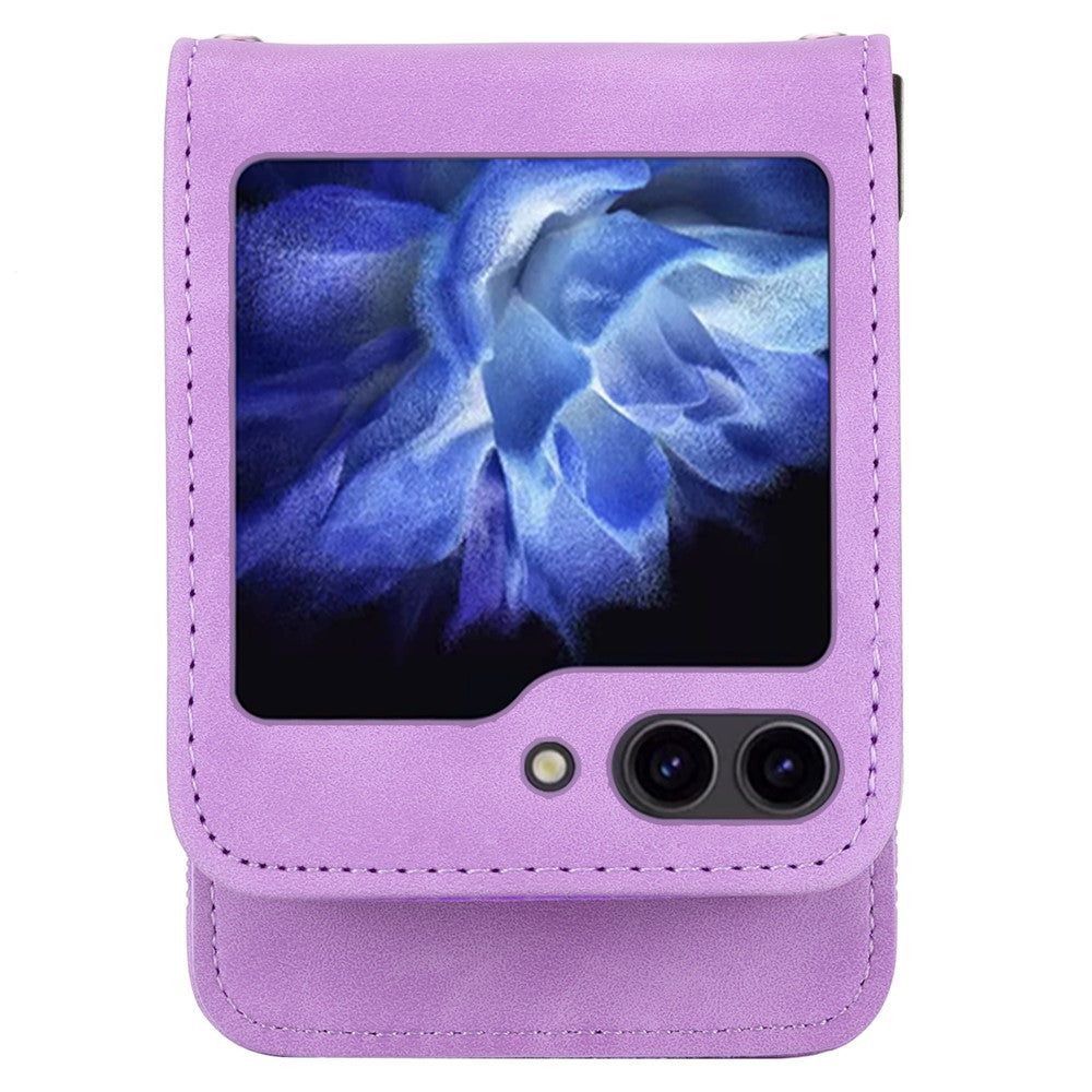 DIERFENG DF-03 For Samsung Galaxy Z Flip7 FE 5G / Z Flip6 5G Card Slot Case Lines Imprinted Phone Cover - Purple
