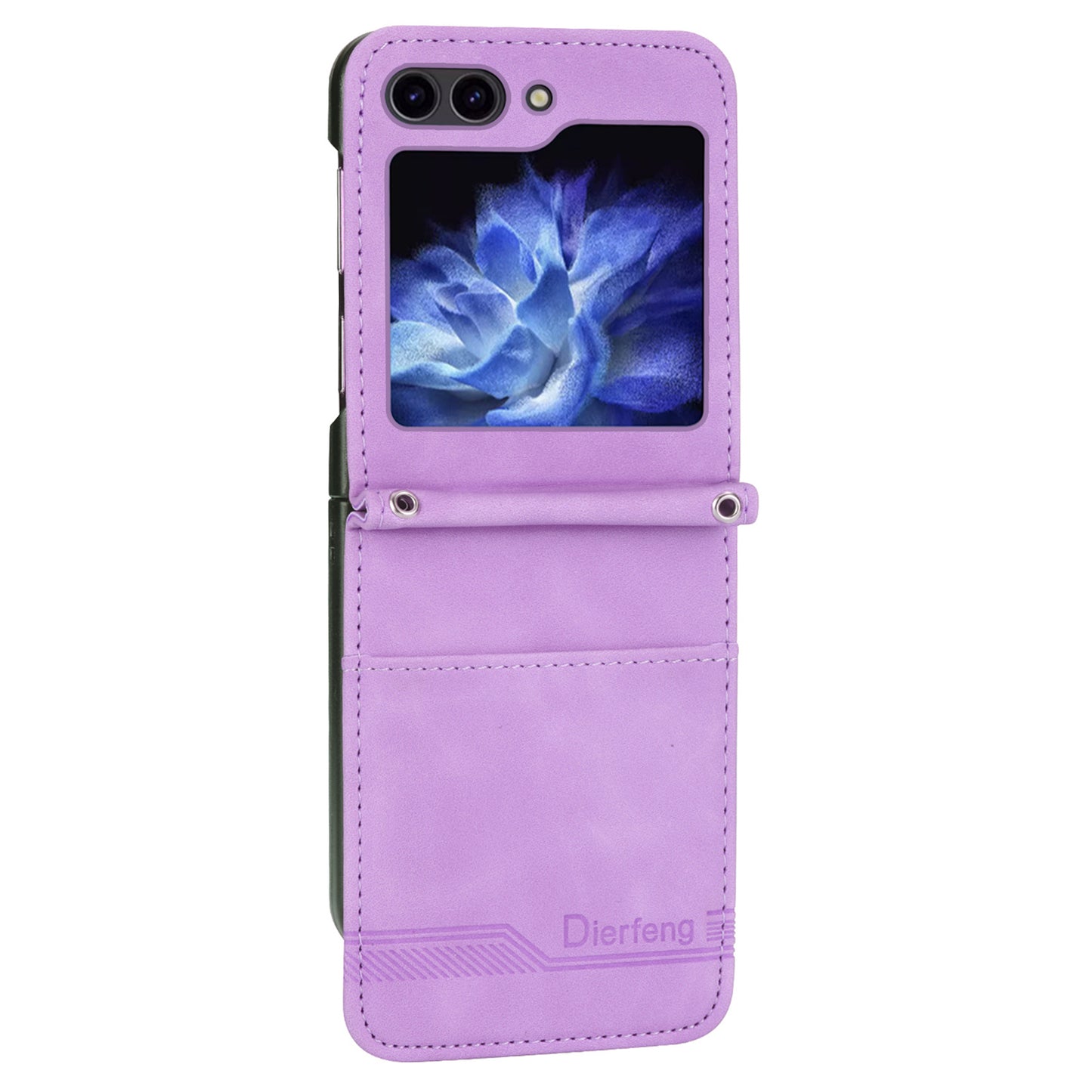 DIERFENG DF-03 For Samsung Galaxy Z Flip6 5G Card Slot Case Lines Imprinted Phone Cover - Purple