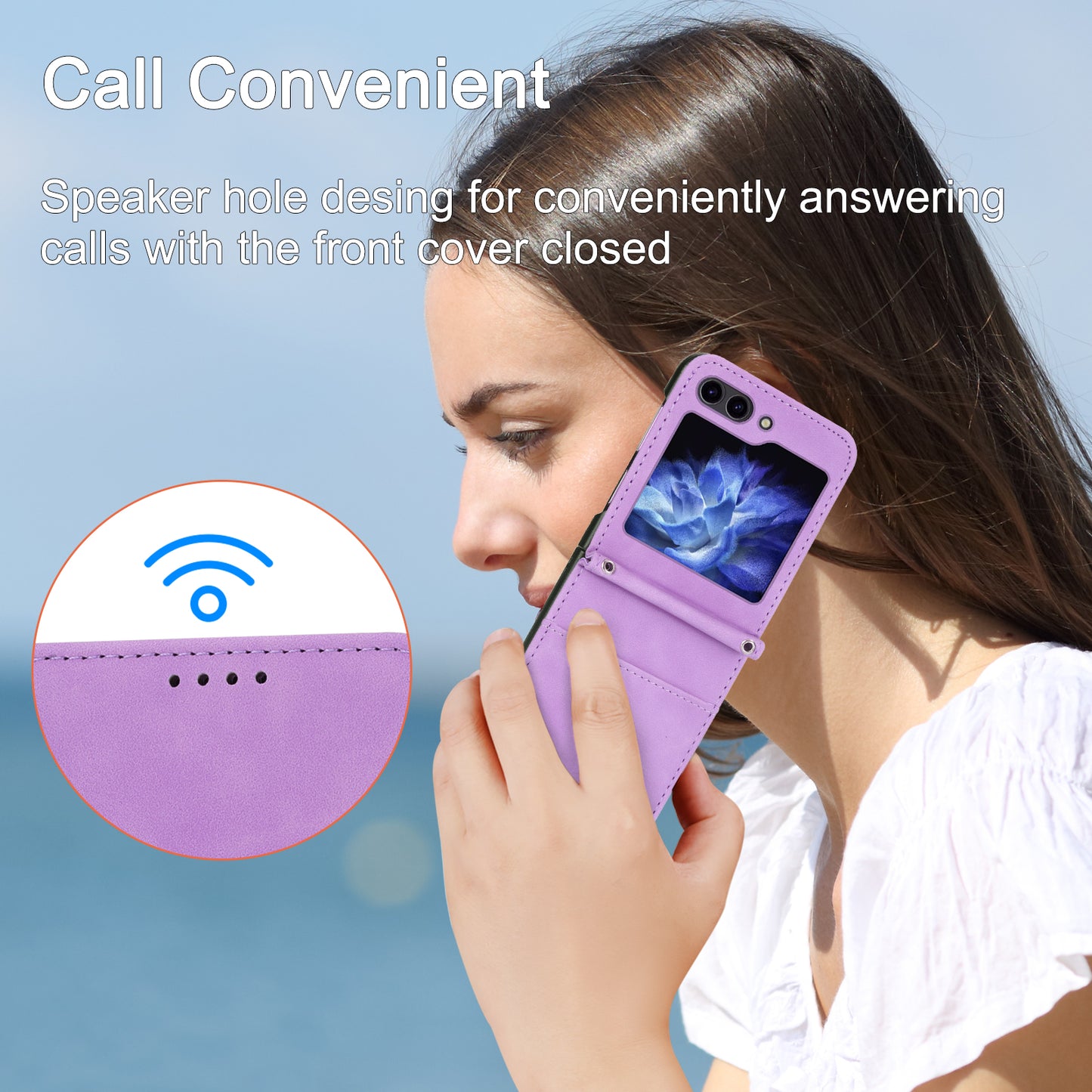 DIERFENG DF-03 For Samsung Galaxy Z Flip6 5G Card Slot Case Lines Imprinted Phone Cover - Purple