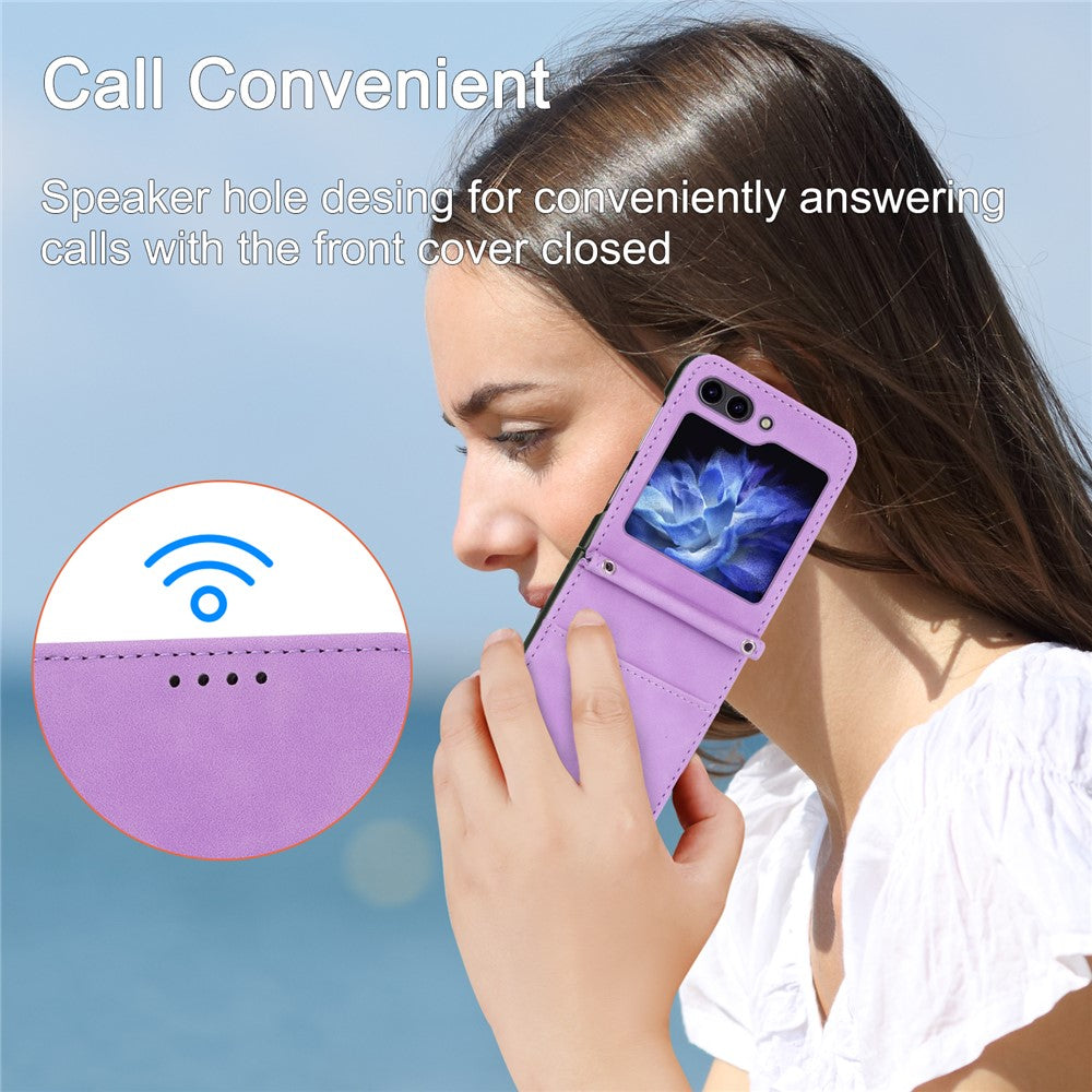 DIERFENG DF-03 For Samsung Galaxy Z Flip7 FE 5G / Z Flip6 5G Card Slot Case Lines Imprinted Phone Cover - Purple