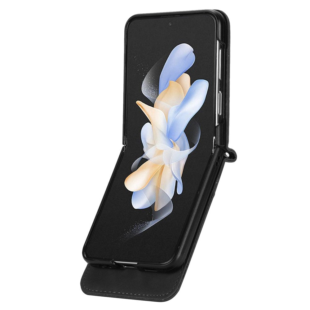 DIERFENG DF-03 For Samsung Galaxy Z Flip7 FE 5G / Z Flip6 5G Card Slot Case Lines Imprinted Phone Cover - Black