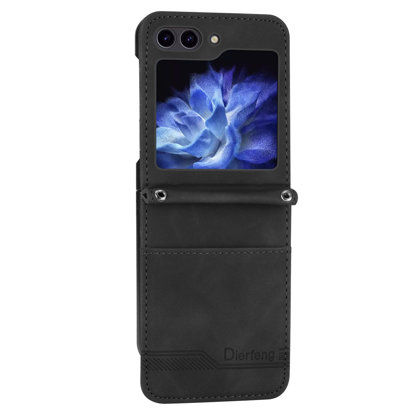 DIERFENG DF-03 For Samsung Galaxy Z Flip6 5G Card Slot Case Lines Imprinted Phone Cover - Black
