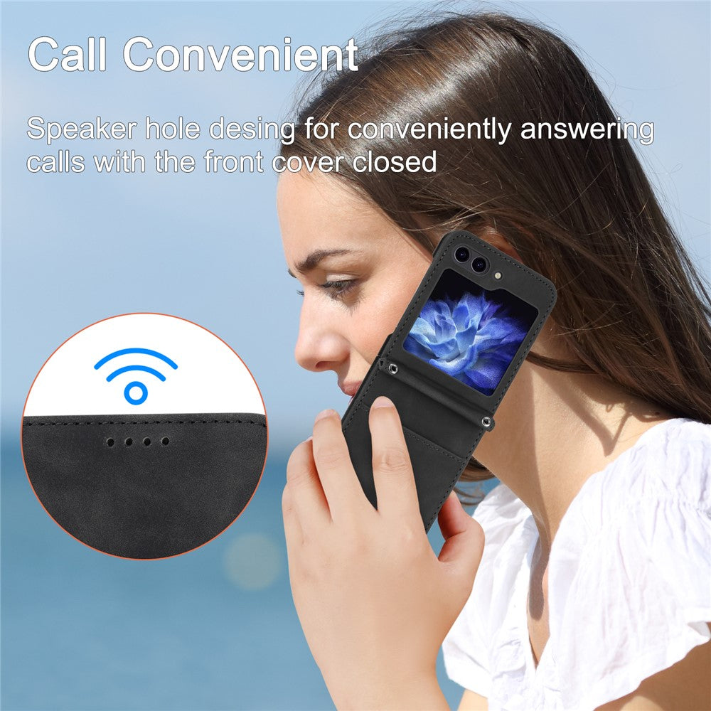 DIERFENG DF-03 For Samsung Galaxy Z Flip7 FE 5G / Z Flip6 5G Card Slot Case Lines Imprinted Phone Cover - Black