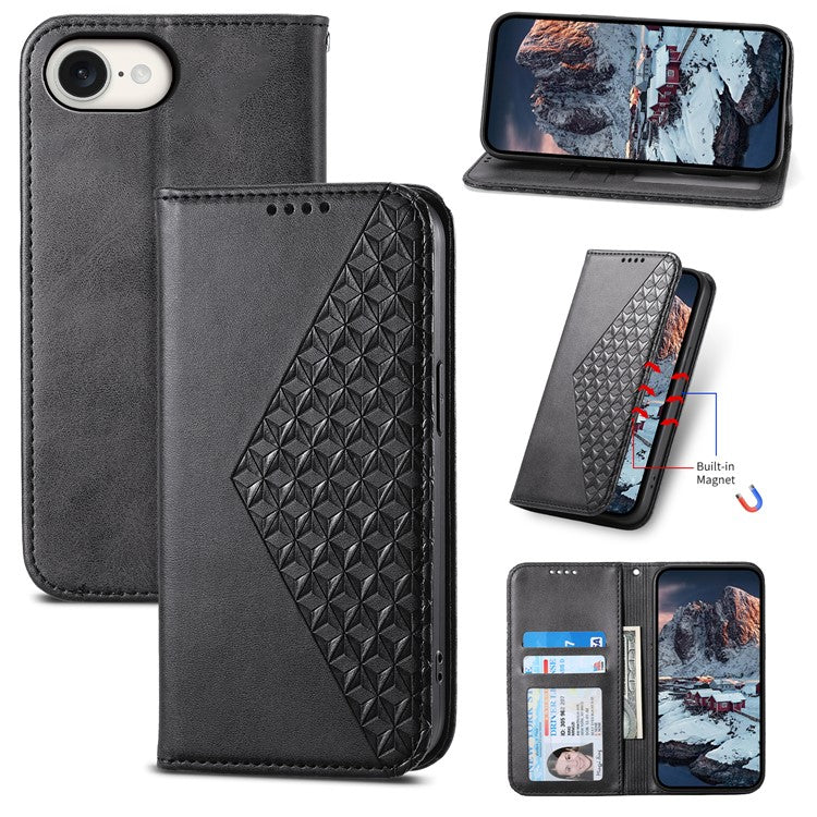 For iPhone 16e Wallet Case PU Leather Phone Cover Mobile Accessories Wholesale - Black