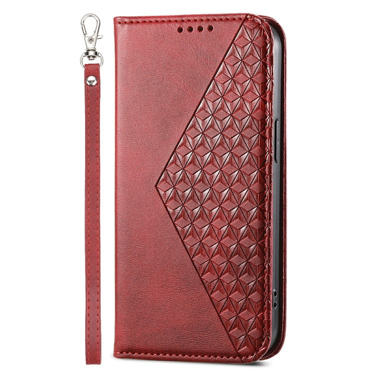 For iPhone 16 Wallet Case Calf Texture PU Leather Phone Cover with Strap - Red
