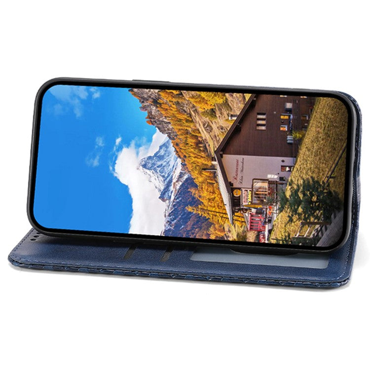 For iPhone 16 Wallet Case Calf Texture PU Leather Phone Cover with Strap - Blue