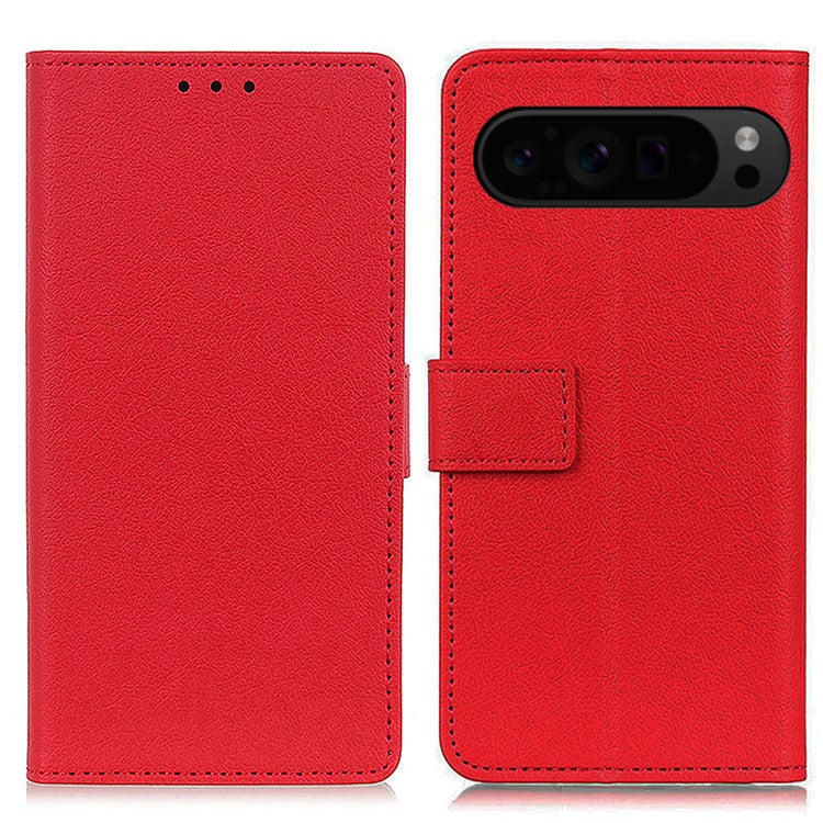 For Google Pixel 9 Pro XL Textured Wholesale Phone Case PU Leather Phone Stand Cover - Red