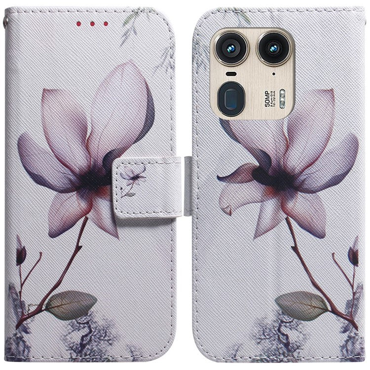 PU Leather Phone Case for Motorola Moto X50 Ultra 5G / Edge 50 Ultra Wallet Phone Stand Cover with Pattern Printing - Pink Flower