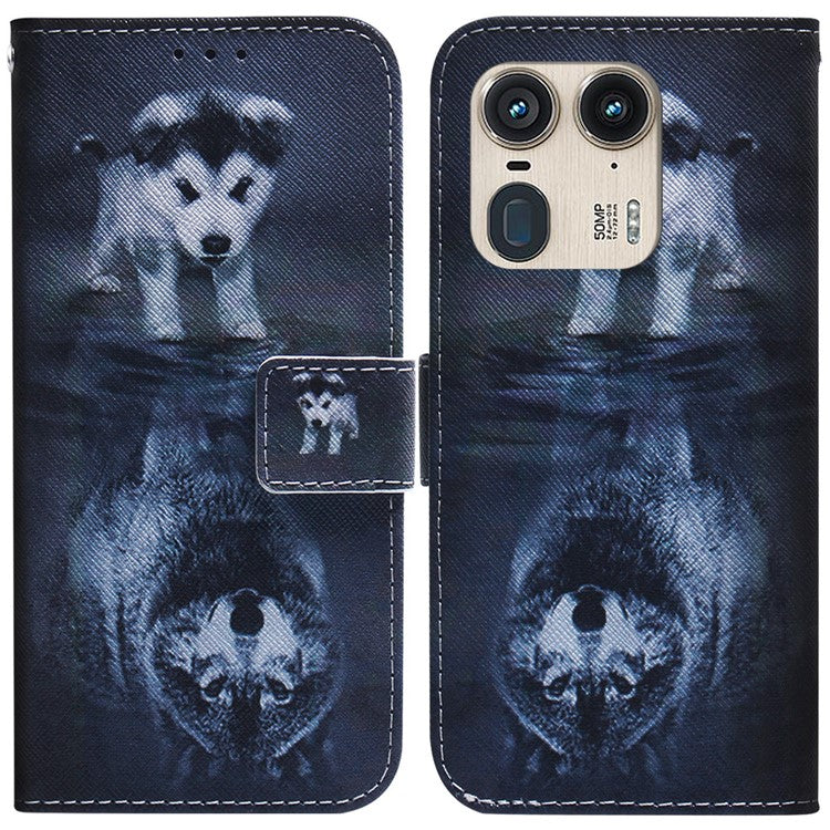 PU Leather Phone Case for Motorola Moto X50 Ultra 5G / Edge 50 Ultra Wallet Phone Stand Cover with Pattern Printing - Dog and Wolf