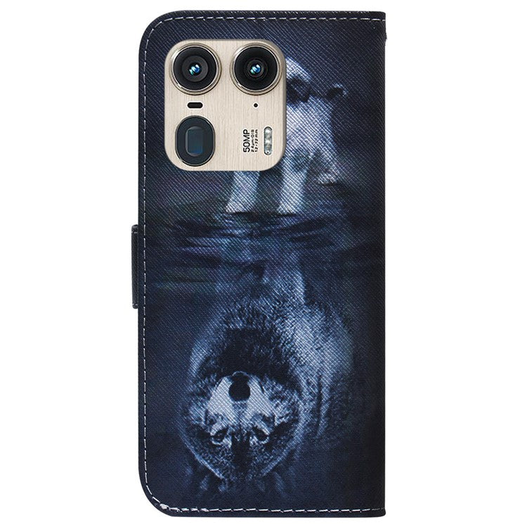 PU Leather Phone Case for Motorola Moto X50 Ultra 5G / Edge 50 Ultra Wallet Phone Stand Cover with Pattern Printing - Dog and Wolf