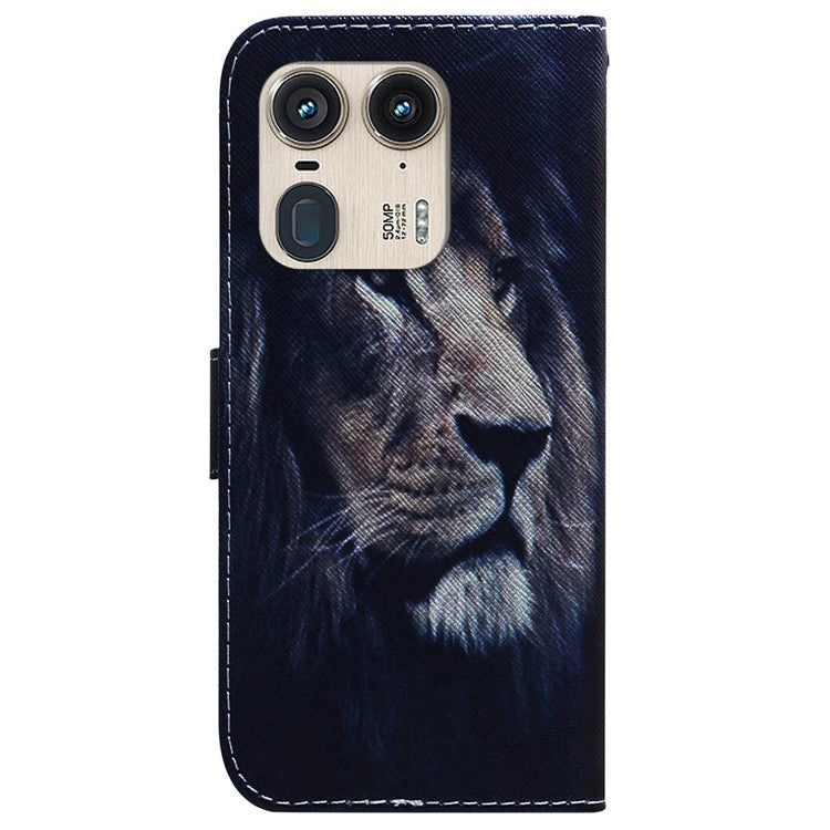 PU Leather Phone Case for Motorola Moto X50 Ultra 5G / Edge 50 Ultra Wallet Phone Stand Cover with Pattern Printing - Lion