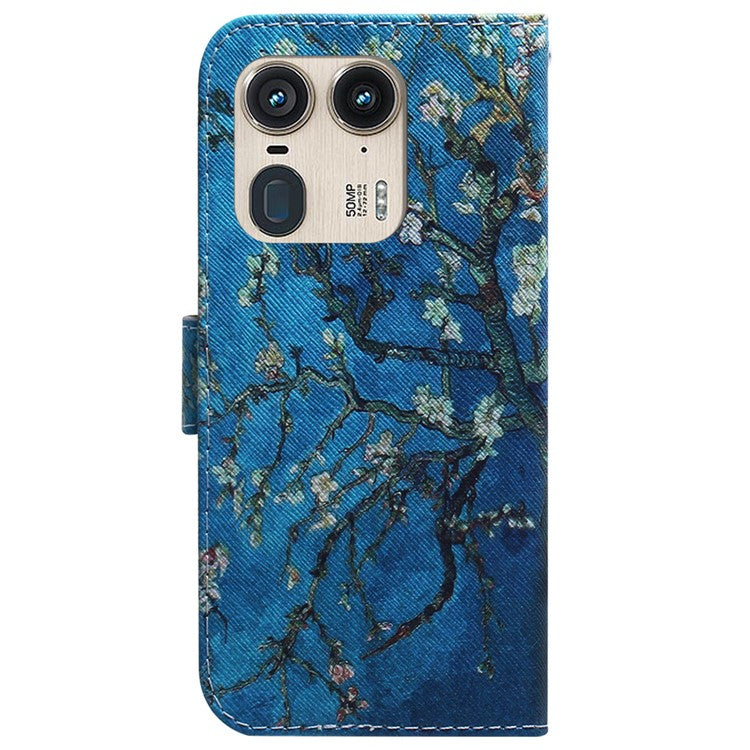 PU Leather Phone Case for Motorola Moto X50 Ultra 5G / Edge 50 Ultra Wallet Phone Stand Cover with Pattern Printing - Apricot Flowers