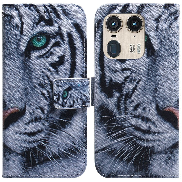 PU Leather Phone Case for Motorola Moto X50 Ultra 5G / Edge 50 Ultra Wallet Phone Stand Cover with Pattern Printing - Tiger
