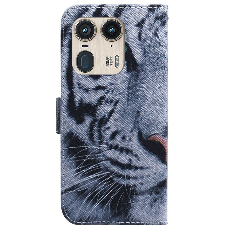 PU Leather Phone Case for Motorola Moto X50 Ultra 5G / Edge 50 Ultra Wallet Phone Stand Cover with Pattern Printing - Tiger