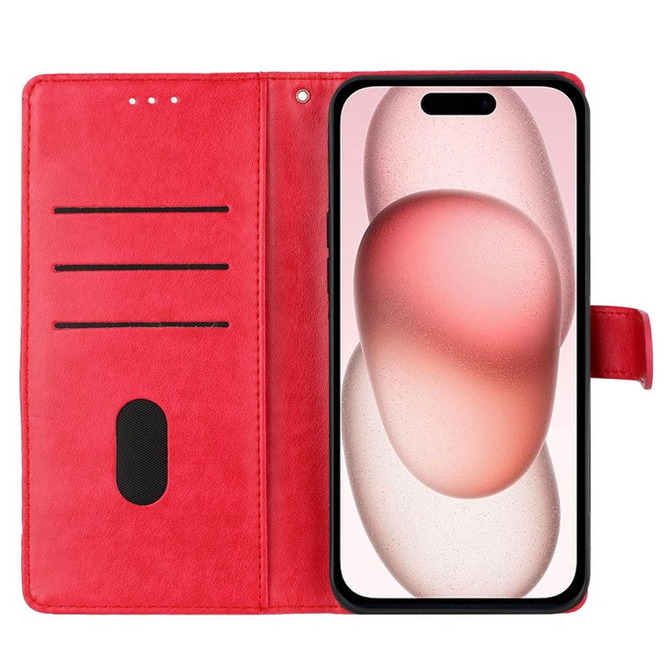For iPhone 16 Plus Case Butterfly Flower Imprint Wallet Leather Phone Cover with Stand - Red