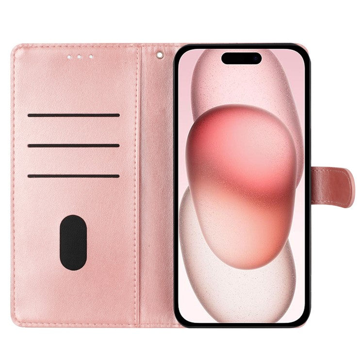 For iPhone 16 Pro Stand Case Butterfly Floral Imprint Leather Wallet Phone Cover - Rose Gold