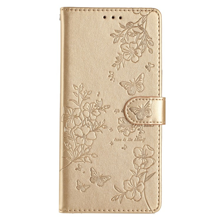 For Google Pixel 8a Wallet Phone Case Butterfly Floral Imprint Stand Leather Cover - Gold