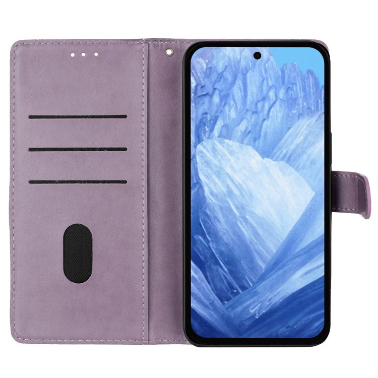 For Google Pixel 8a Wallet Phone Case Butterfly Floral Imprint Stand Leather Cover - Purple
