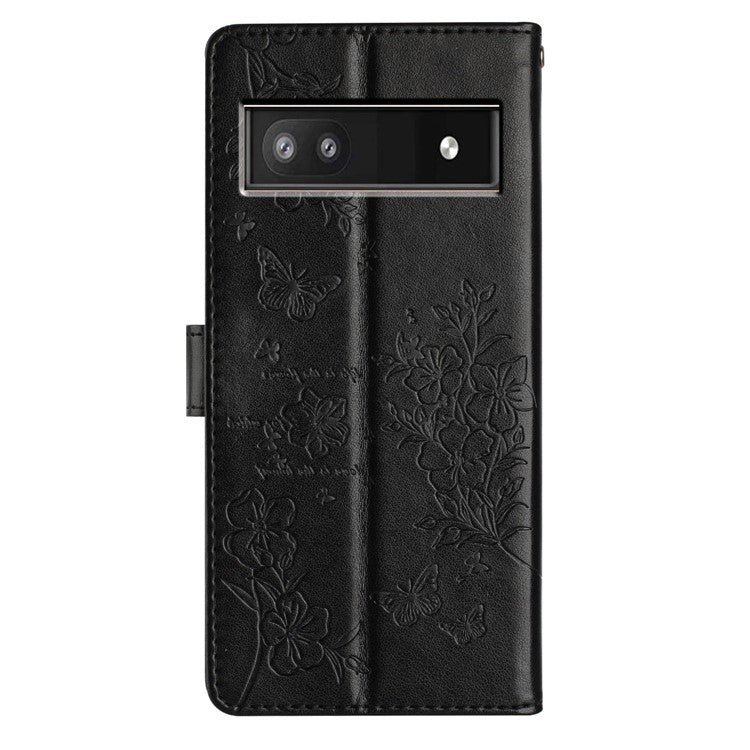 For Google Pixel 7a Case Butterfly Floral Imprint Leather Stand Phone Cover - Black
