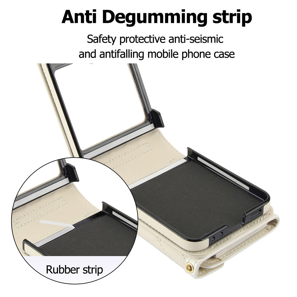 For Samsung Galaxy Z Flip7 FE 5G / Z Flip6 5G Case Card Holders PU Leather+PC Phone Cover with Detachable Shoulder Strap - White