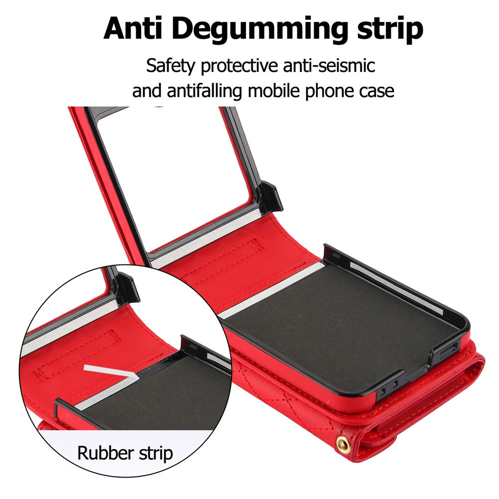 For Samsung Galaxy Z Flip7 FE 5G / Z Flip6 5G Case Card Holders PU Leather+PC Phone Cover with Detachable Shoulder Strap - Red