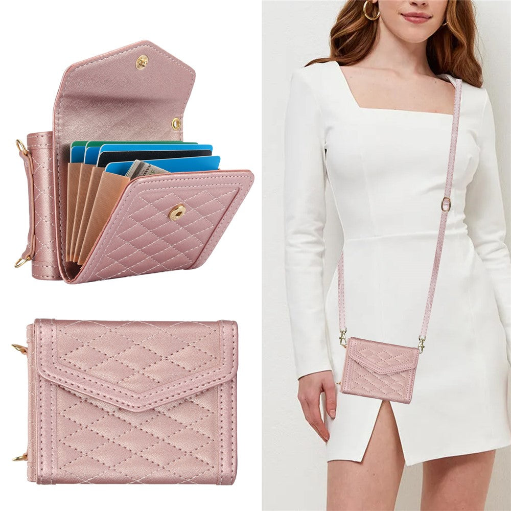 For Samsung Galaxy Z Flip7 FE 5G / Z Flip6 5G Case Card Holders PU Leather+PC Phone Cover with Detachable Shoulder Strap - Rose Gold