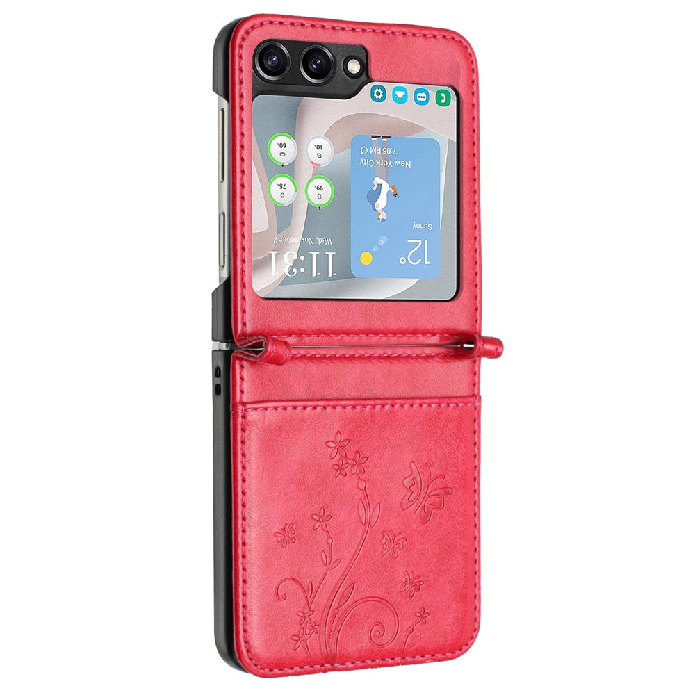 For Samsung Galaxy Z Flip7 FE 5G / Z Flip6 5G Case Butterfly Flower Imprinted Leather Phone Cover - Red