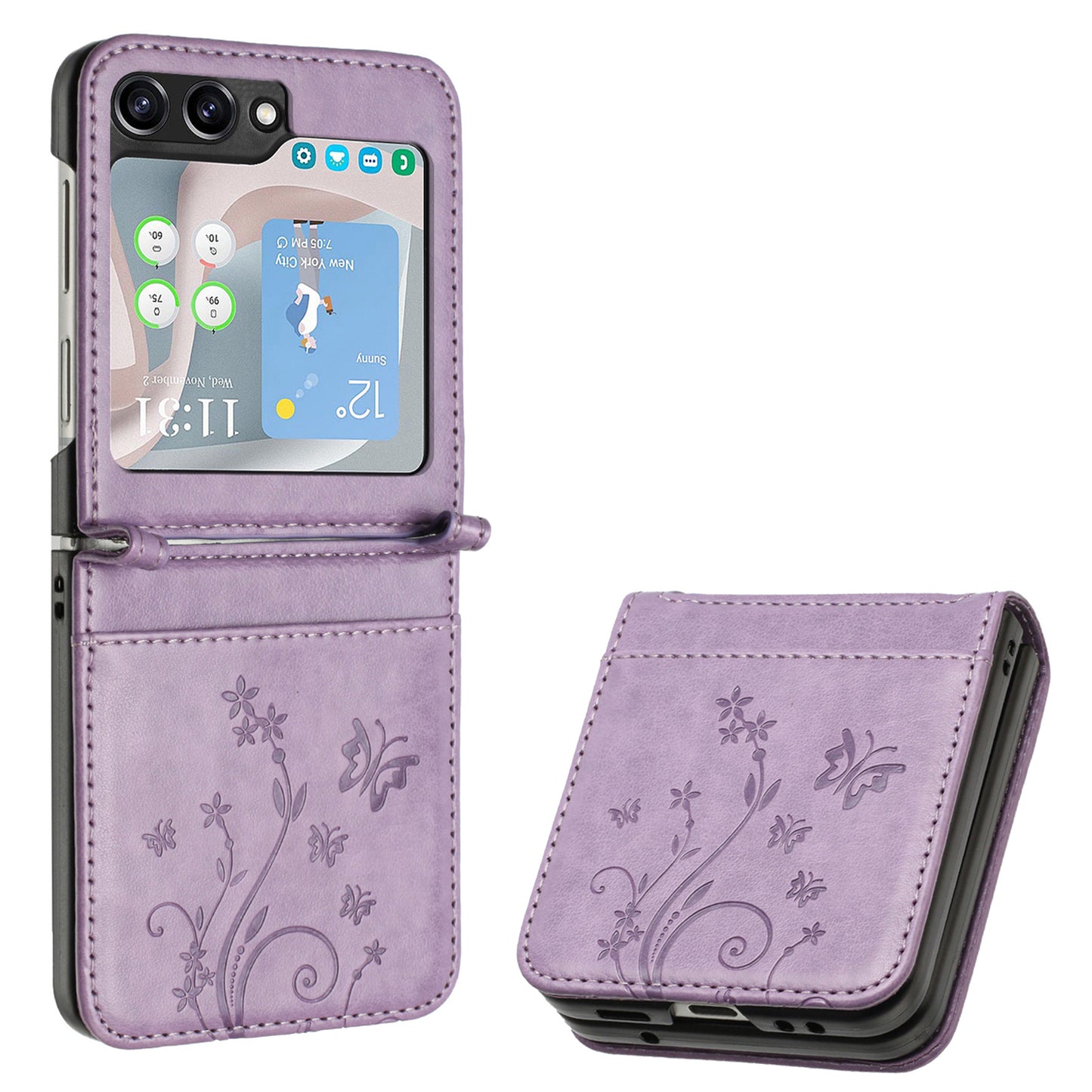 For Samsung Galaxy Z Flip6 5G Case Butterfly Flower Imprinted Leather Phone Cover - Light Purple