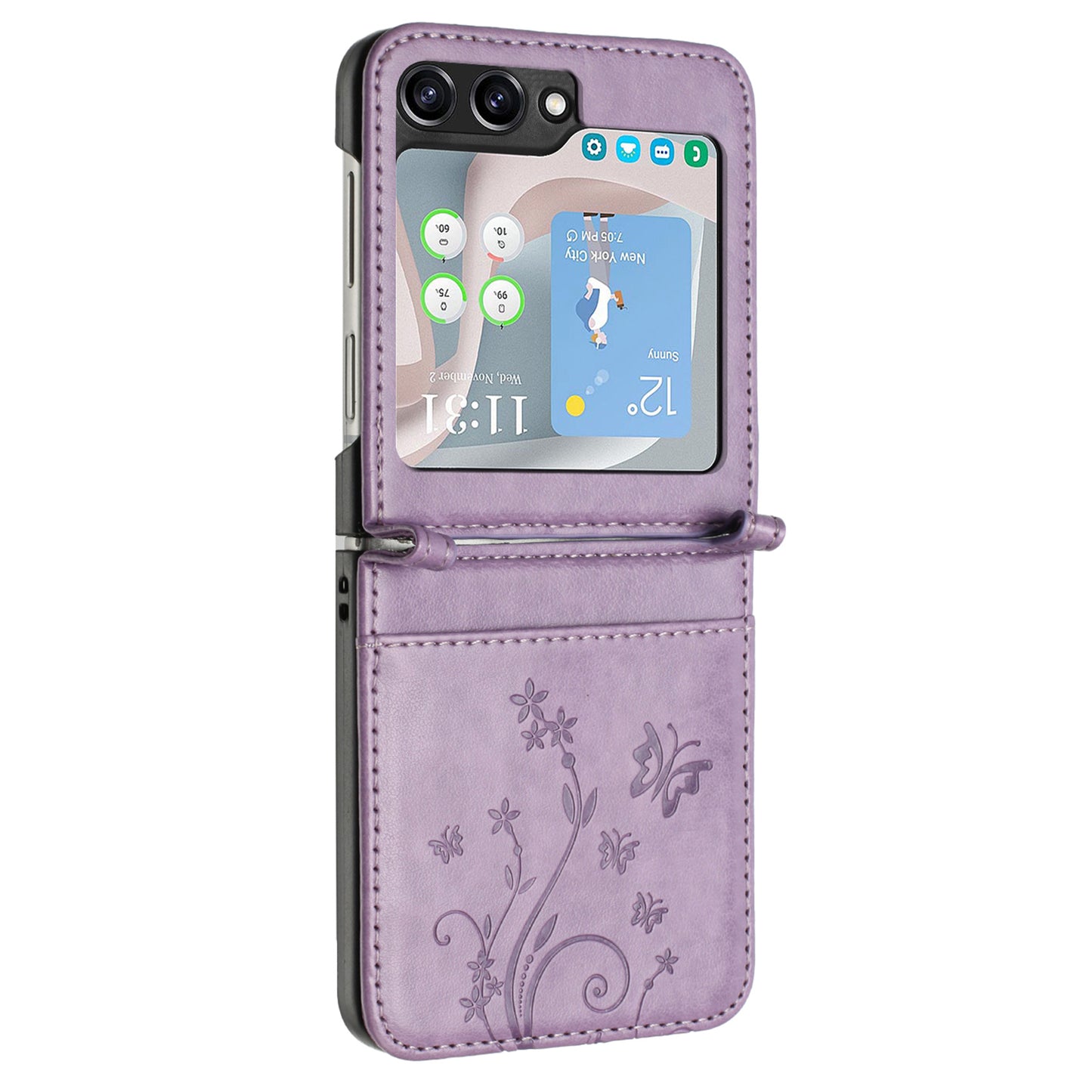 For Samsung Galaxy Z Flip6 5G Case Butterfly Flower Imprinted Leather Phone Cover - Light Purple