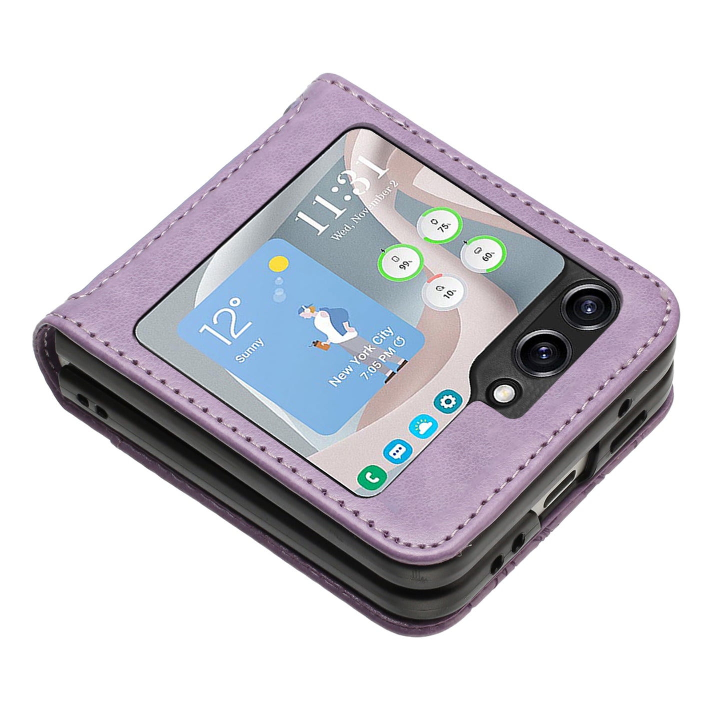 For Samsung Galaxy Z Flip6 5G Case Butterfly Flower Imprinted Leather Phone Cover - Light Purple