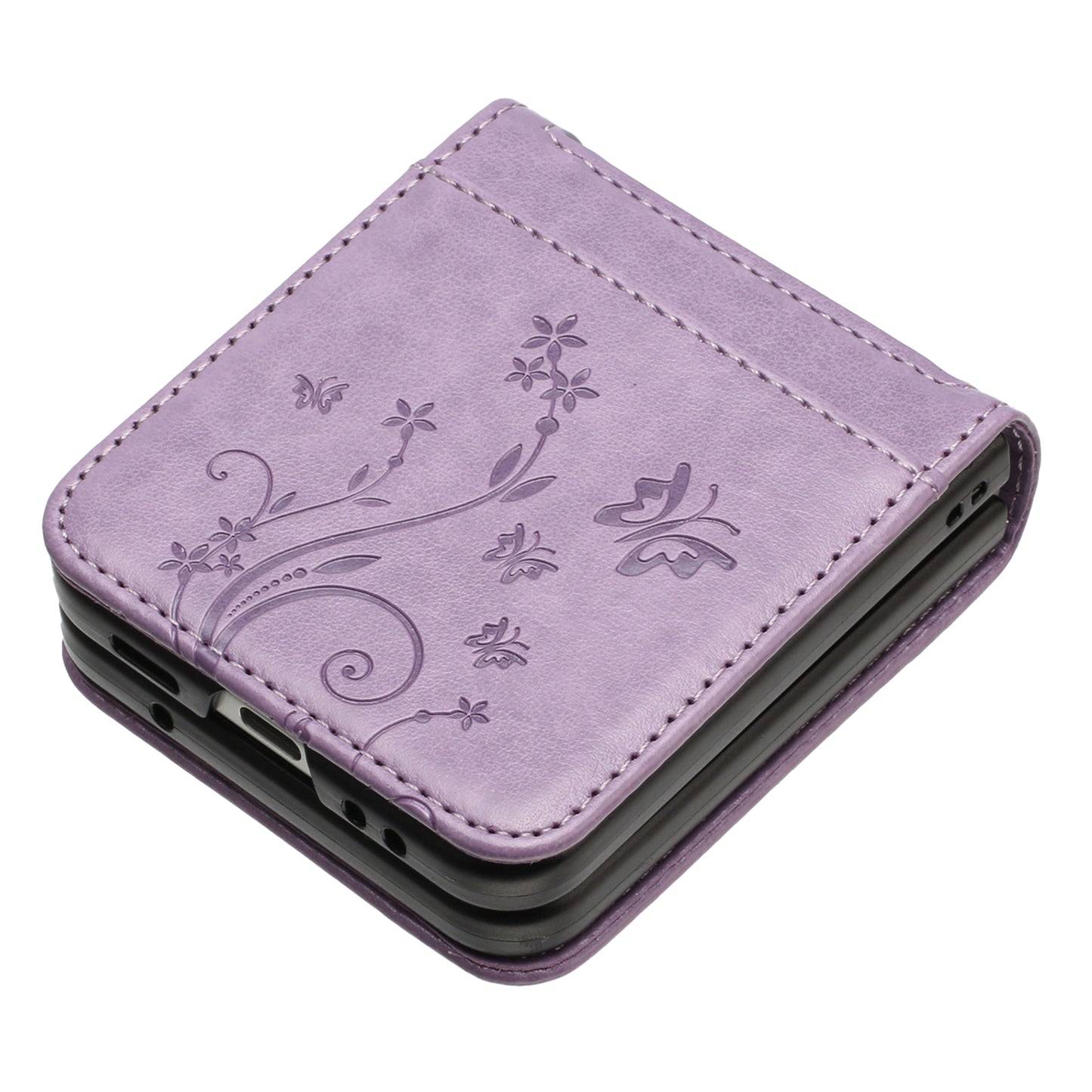 For Samsung Galaxy Z Flip6 5G Case Butterfly Flower Imprinted Leather Phone Cover - Light Purple