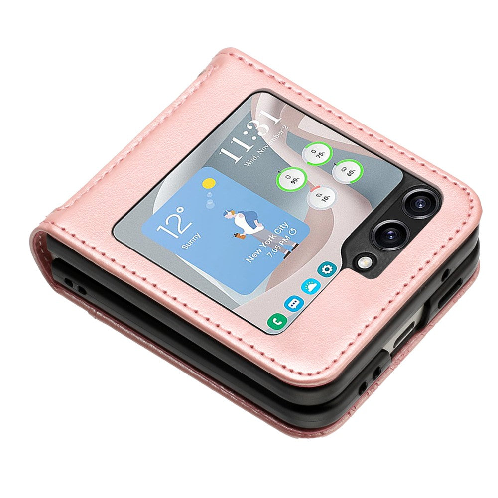 For Samsung Galaxy Z Flip7 FE 5G / Z Flip6 5G Case Butterfly Flower Imprinted Leather Phone Cover - Rose Gold