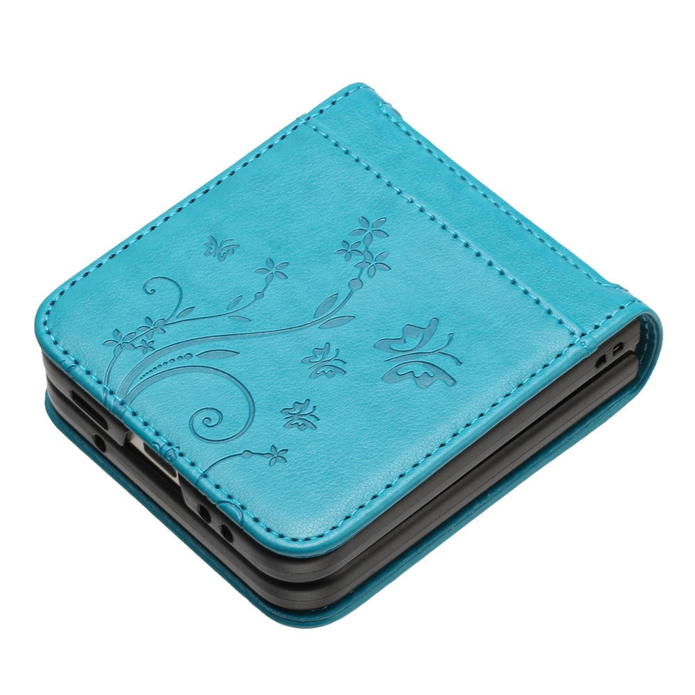 For Samsung Galaxy Z Flip7 FE 5G / Z Flip6 5G Case Butterfly Flower Imprinted Leather Phone Cover - Blue