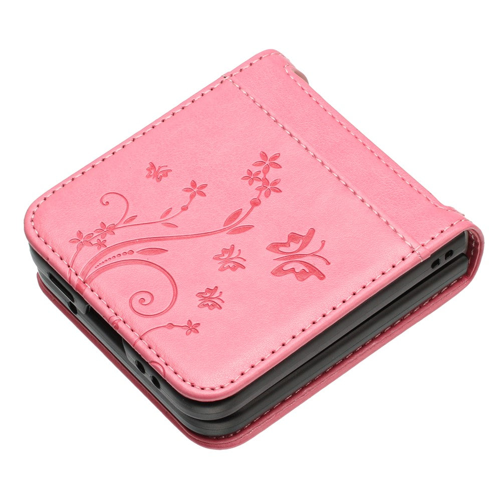 For Samsung Galaxy Z Flip7 FE 5G / Z Flip6 5G Case Butterfly Flower Imprinted Leather Phone Cover - Pink