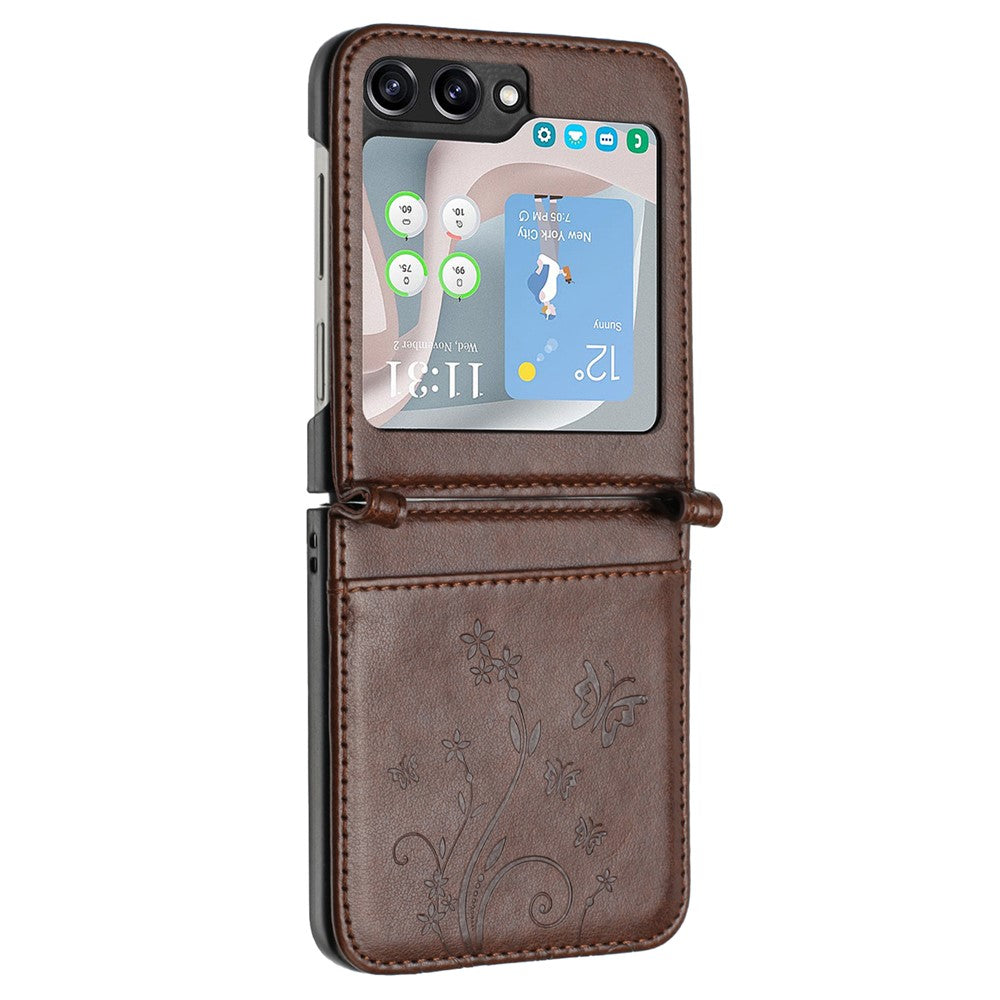 For Samsung Galaxy Z Flip7 FE 5G / Z Flip6 5G Case Butterfly Flower Imprinted Leather Phone Cover - Brown
