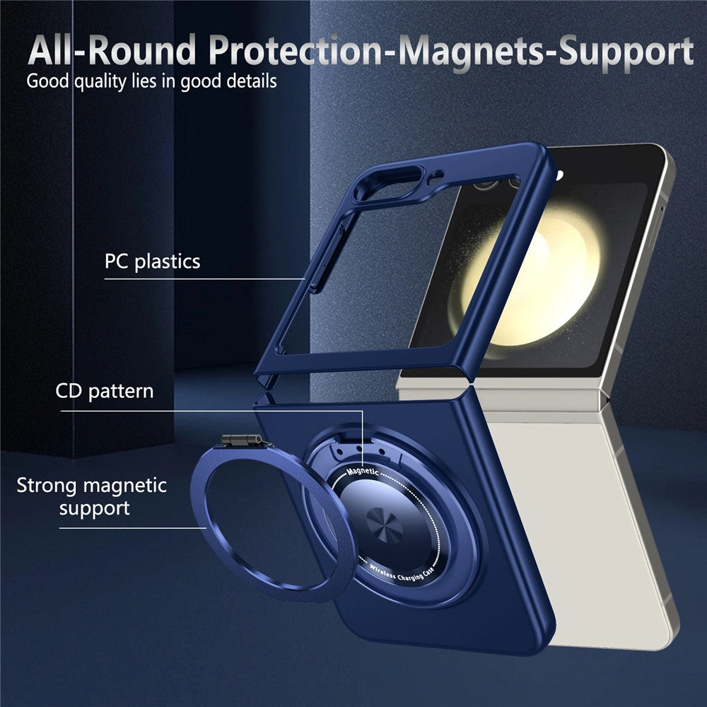 For Samsung Galaxy Z Flip7 FE 5G / Z Flip6 5G Magnetic Case Rotating Kickstand PC Hard Phone Cover - Sapphire